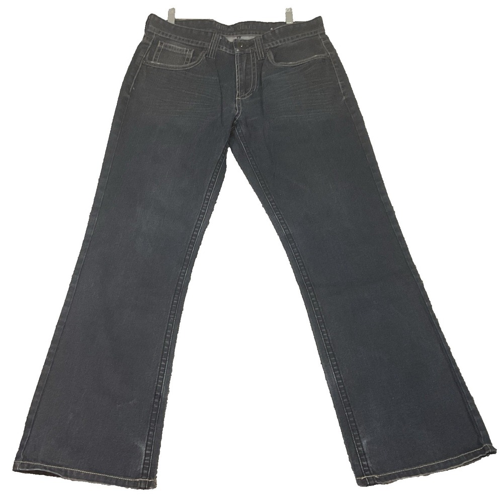 Vintage GUESS Jeans Relaxed Wide Leg Boot Cut Mens 33x30 Blue Dark Wash Whiskers